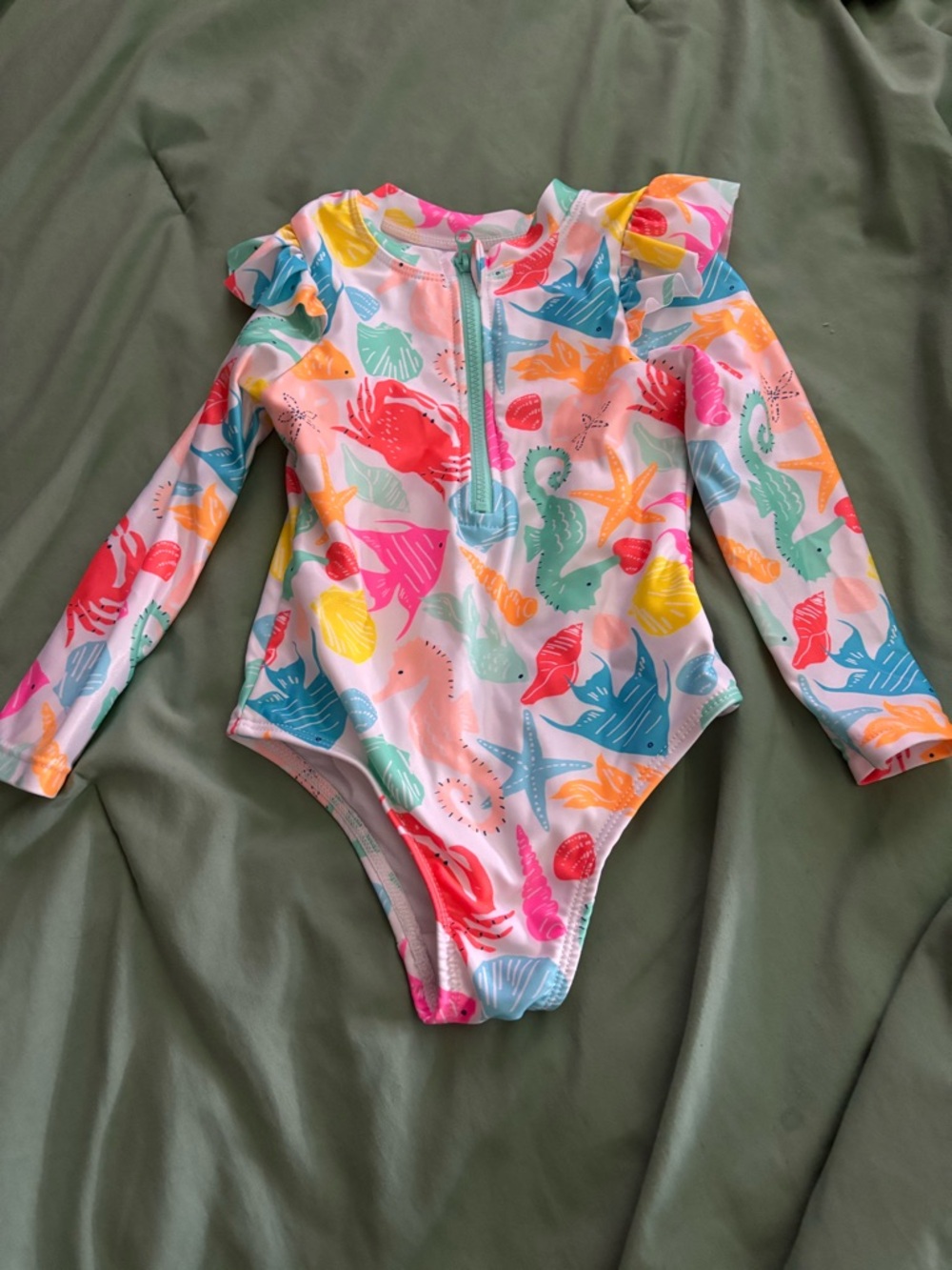 wonder nation Pink and Mint Girls Long Sleeve Swimsuit